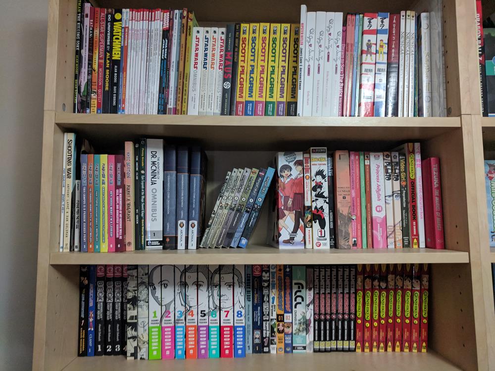 Shelf of comics and manga