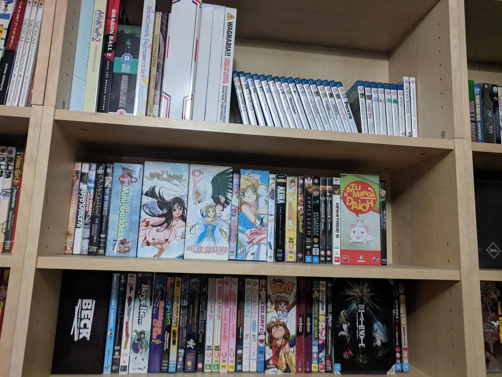 Shelf of anime DVDs and Blu-rays