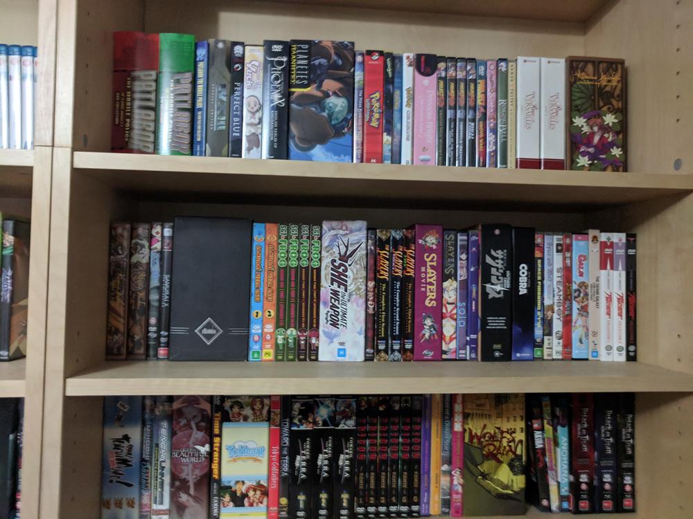 Shelf of anime DVDs and Blu-rays