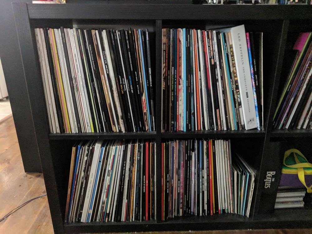 Shelf of vinyl records